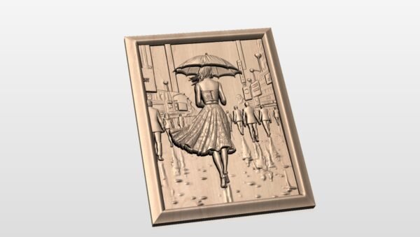 Lady with umbrella in the city STL file