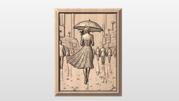 Lady with umbrella in the city STL file - Image 2
