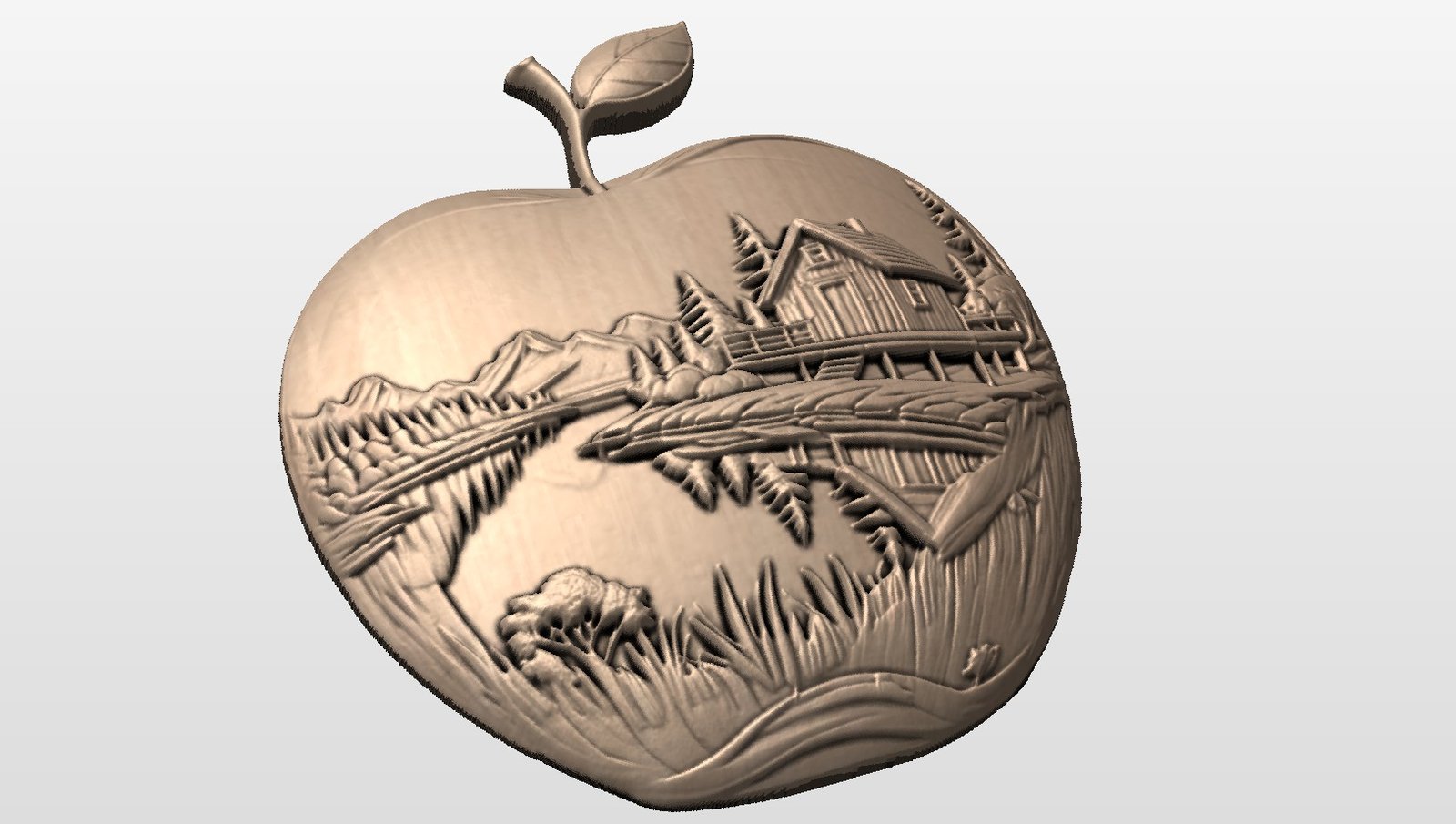 "Apple with cabin scene" STL File - Image 4