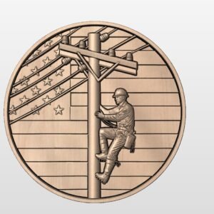 "Lineman on pole with American flag in round frame" STL File