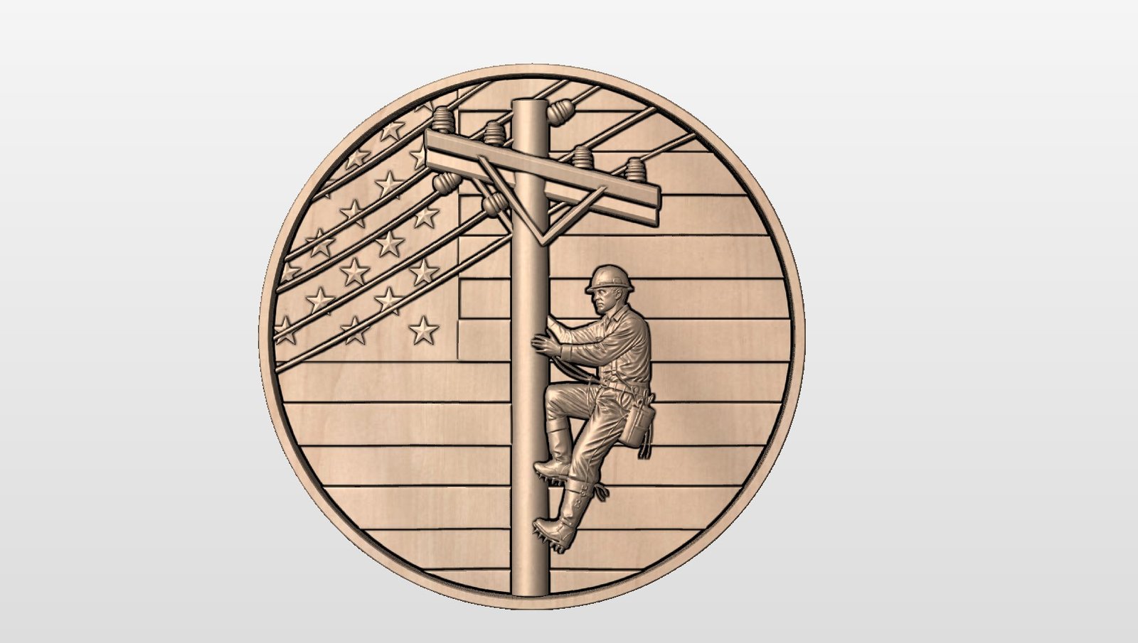“Lineman on pole with American flag in round frame” STL File