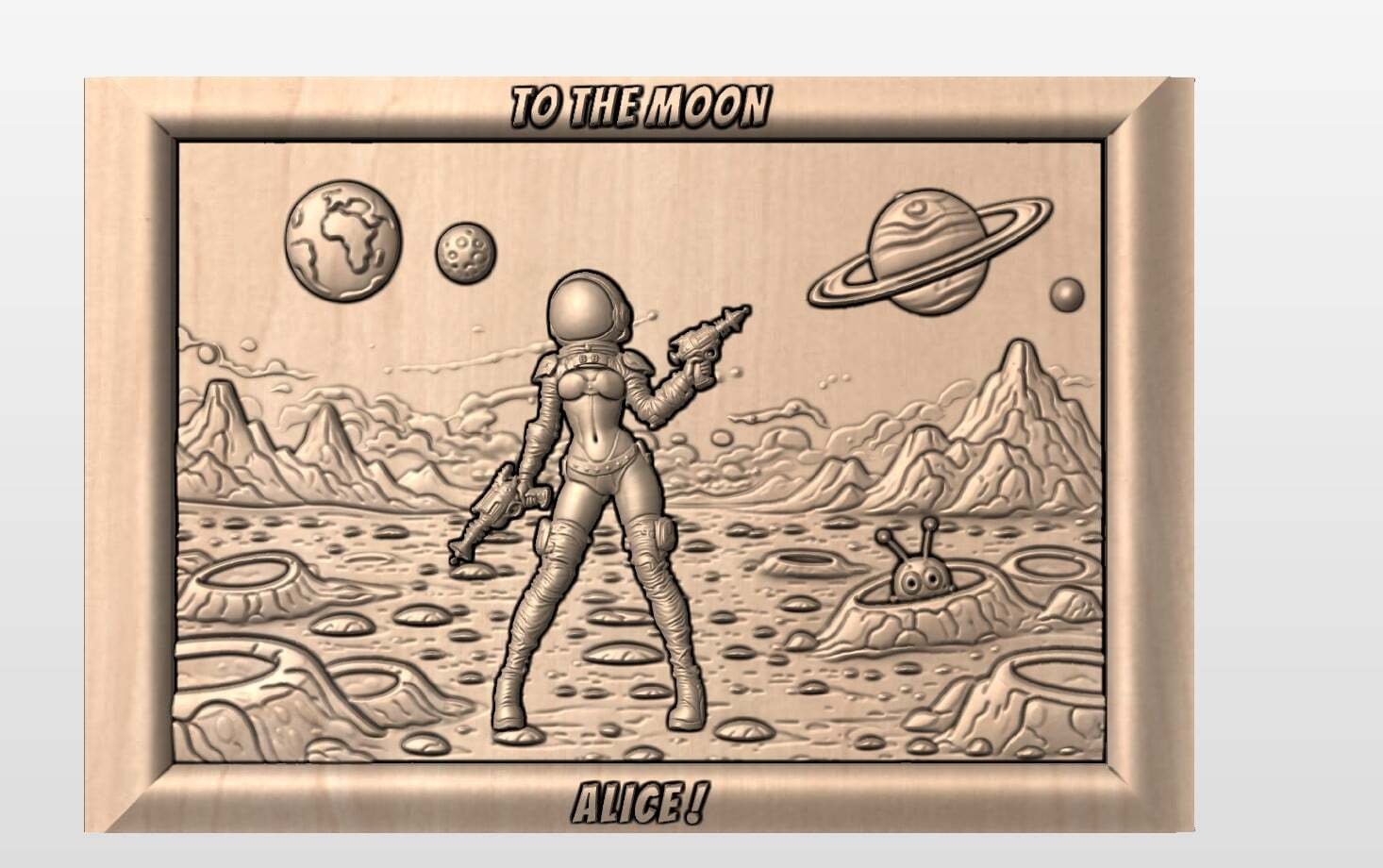 “Space girl in frame with text” STL File
