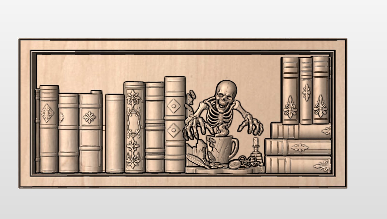 ” Skeleton in bookshelf ” STL